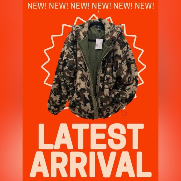 Forever 21 Green and Brown Camouflage Sherpa Jacket - Picture 1 of 3